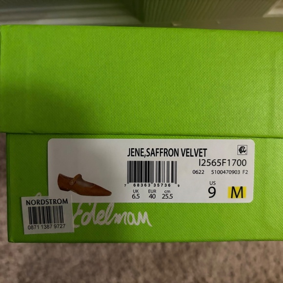 Sam Edelman Jene "Mary Jane" Saffron Velvet Pointed Toe Flats - Size 9 - Picture 4 of 6